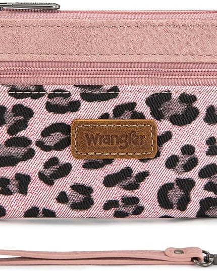 Montana West Wrangler Small Wallet for Women Leopard Print Wristlet Wallets Mini Change Pouch Pink