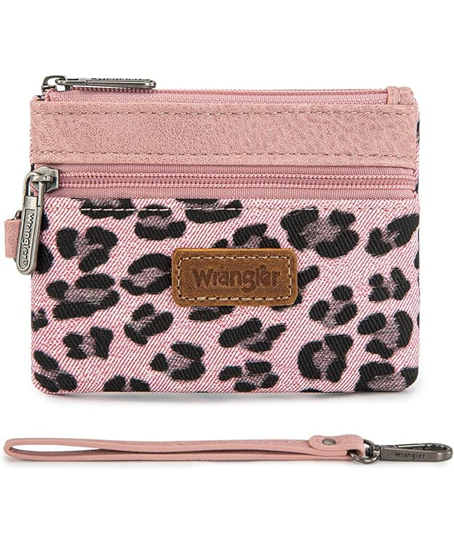 Montana West Wrangler Small Wallet for Women Leopard Print Wristlet Wallets Mini Change Pouch Pink