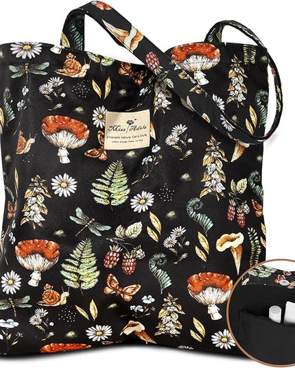 Aesthetic Cotton Tote Bag for Women - Reusable Shoulder Bag with Buckle Fabric Bag for Gym, Travel, Work
