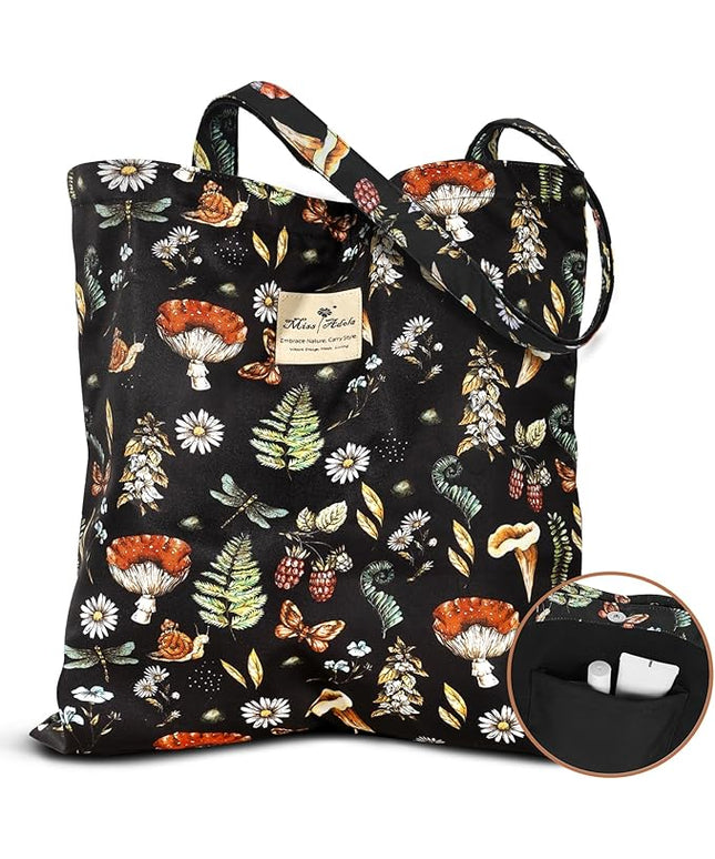 Aesthetic Cotton Tote Bag for Women - Reusable Shoulder Bag with Buckle Fabric Bag for Gym, Travel, Work