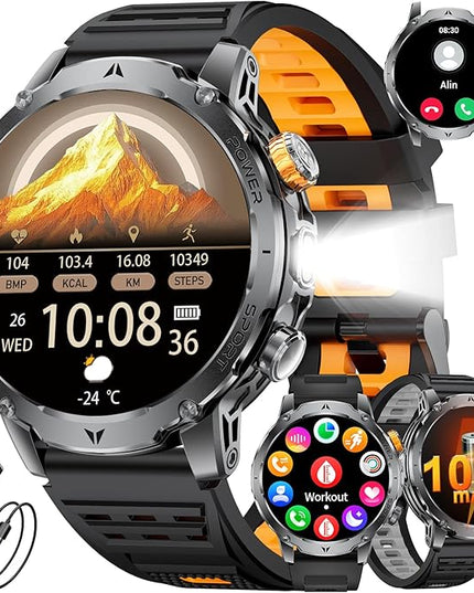 LIGE Smart Watch for Men with Flashlight,1.7" Smartwatch with 100+ Sports Modes,1000mAH,Health Tracker,IP68 Waterproof, Smart Watch for Android iOS Black 3 Straps