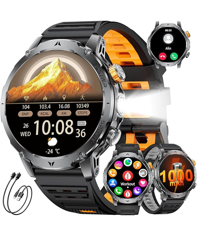 LIGE Smart Watch for Men with Flashlight,1.7" Smartwatch with 100+ Sports Modes,1000mAH,Health Tracker,IP68 Waterproof, Smart Watch for Android iOS Black 3 Straps