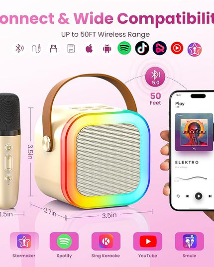 Mini Karaoke Machine for Kids Adults, Portable Bluetooth Speaker with 2 Wireless Karaoke Microphones, 2026 TOP Birthday for Girls Boys 3,4,5,6,7,8+Year Old Toddler Toys Karaoke Player Valentine(Gold)