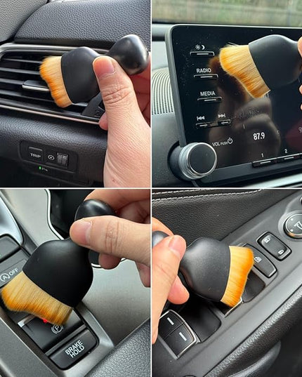 Car Detailing Brush, Soft Bristle Cleaning Brush, Scratch-Free Auto Duster Tool for Dashboard, Air Vents, Leather & Interior Cleaning (Black&Brown with Cap)