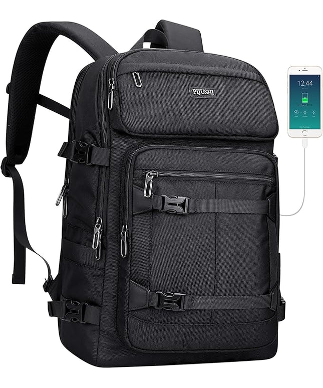 PIJUSHI Travel Backpack for Women Men Flight Aprroved Carry on Bag Large Casual Luggage Backpack Fit 16 inch Laptop(PE050 Black)