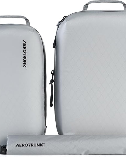 Aerotrunk Ultralight Compression Packing Cubes - Lightweight Travel Organizers for Suitcases and Luggage (3-Pack, Light Grey)