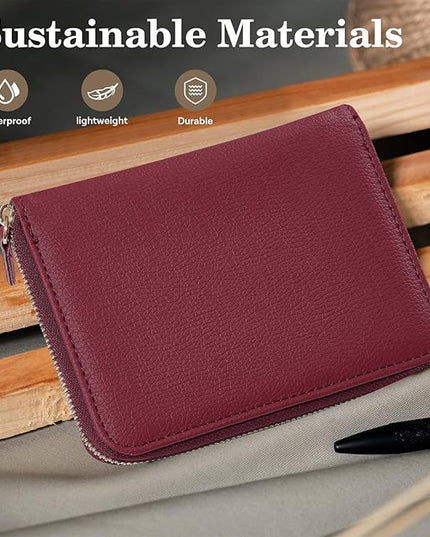 CoBak Passport Holder Cover with Safe Zipper Closure, Premium Passport Wallet for Travel, RFID Blocking Card Case, Waterproof Travel Accessories for Women, Pebbled Wine