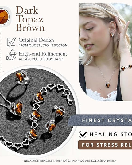 Leafael Infinity Love Heart Link Bracelets, Birthstone or Healing Stone Crystal Bracelet for Women, Silver Tone Jewelry Gifts for Her, 7-inch Chain and 2-inch Extender