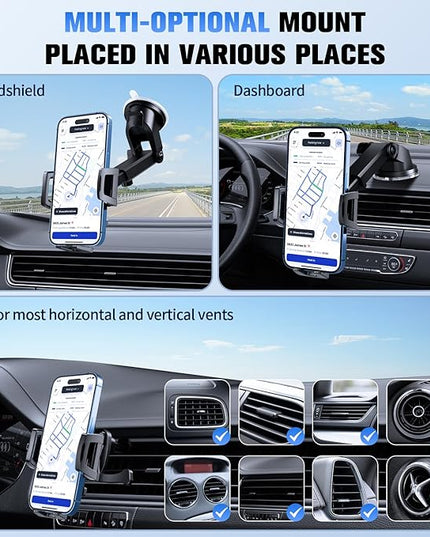 3 in 1 Car Phone Holder, Dashboard & Windshield & Vent Universal Car Mount Phone Holder for Your Car, Cell Phone Holder Truck for iPhone 17 16 15 Pro Max 25 Samsung, Matte Black