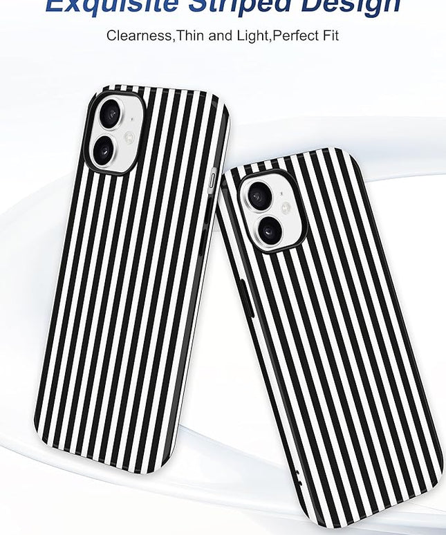 Jusy Compatible with MagSafe Striped Phone Case for iPhone 11 Pro Max, Cute Aesthetic Magnetic Soft TPU and Hard PC Protective Phone Cover for Women Girls (Matte) - Black