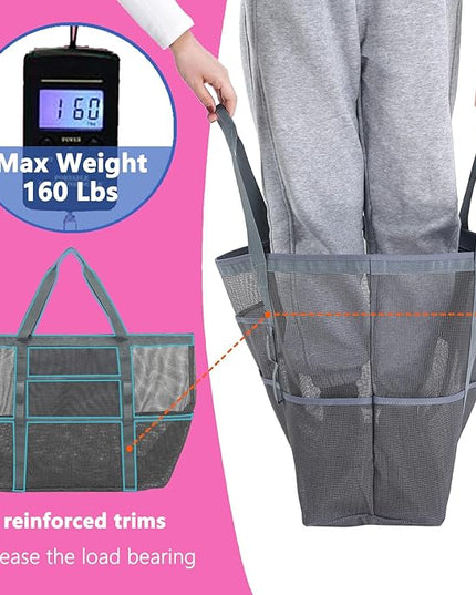 Mesh Beach Bag, Large Beach Tote with Zipper Pocket, Toys Pool Bag for Family Travel Vacation Cruise Essentials