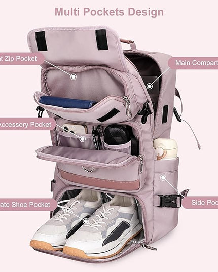 PIJUSHI Carry on Travel Backpack for Women Convertible Duffel Bag Backpack Large Luggage Rucksack Fit 16 Inch Laptop(PE039 Light Purple)