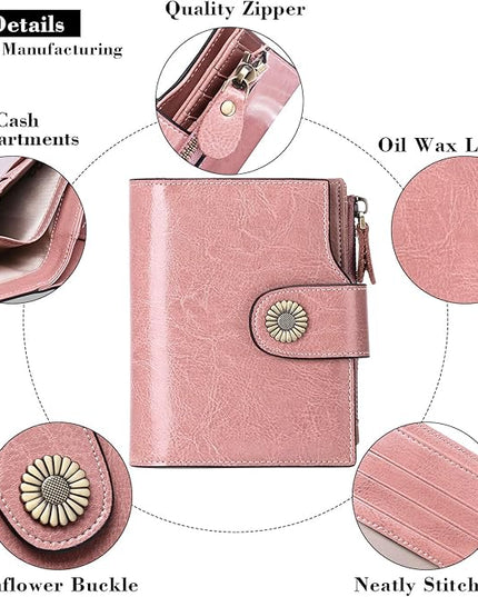 FALAN MULE Small Wallet for Women Leather Bifold Compact Small Womens Wallet with RFID Blocking