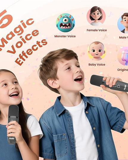 Mini Karaoke Machine for Kids Adults, Portable Bluetooth Speaker with 2 Wireless Karaoke Microphones, 2026 TOP Birthday for Girls Boys 3,4,5,6,7,8+Year Old Toddler Toys Karaoke Player Valentine(Grey)