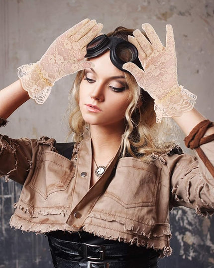SATINIOR Ladies Lace Gloves for Women Tea Party Elegant Short Courtesy Gloves for Wedding Dinner Opera Parties