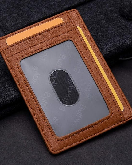 Buffway Slim Minimalist Front Pocket RFID Blocking Leather Wallets for Men and Women - Lichee Light Brown