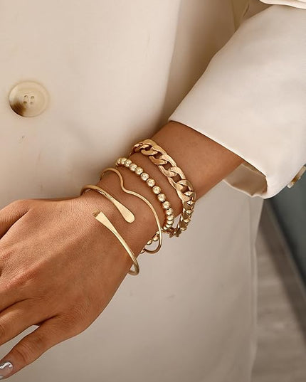 ÌF ME Gold Bangle Bracelets for Women, Indian Bangles Stackable Set, Multi Layer Textured 14K Gold Plated Chunky Bracelets Boho Jewelrys Set