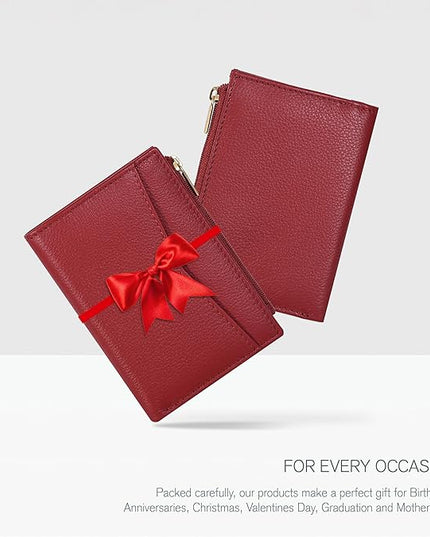 Oak Leathers Leather Wallet For Women - Small RFID Coin Purse Credit Card & ID Holder for Ladies, Gift for Women's, Bifold Wallets (Nappa Red)