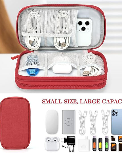 FYY Electronic Organizer, Travel Cable Organizer Bag Pouch Electronic Accessories Carry Case Portable Waterproof Double Layers Storage Bag for Cable, Cord, Charger, Phone, Earphone, Medium Size, Red