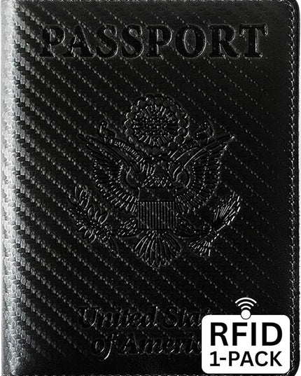 Ciana Passport Holder for Travel – PU Leather Passport Cover and Card Holder for Men & Women – Slim Passport Holder with Card Protector Slot, Travel Must Haves (Carbon Fiber)