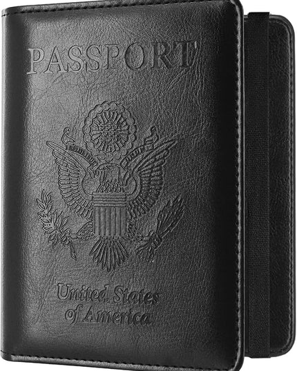 ACdream RFID BLOCKING Passport Holder Travel Wallet, Premium PU Leather Cover Passport Book with Card Holder, Pen Holder, Keep Organization, and Travel Essentials for Women and Men, Black