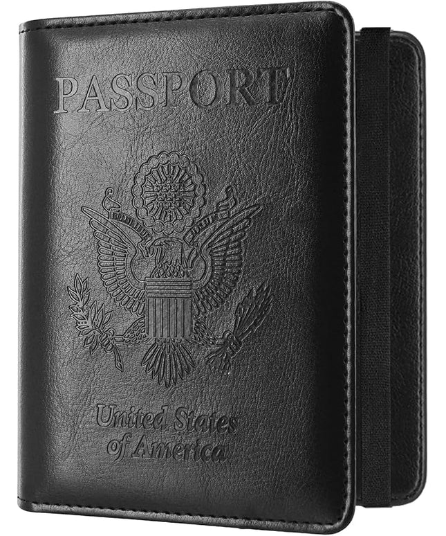 ACdream RFID BLOCKING Passport Holder Travel Wallet, Premium PU Leather Cover Passport Book with Card Holder, Pen Holder, Keep Organization, and Travel Essentials for Women and Men, Black