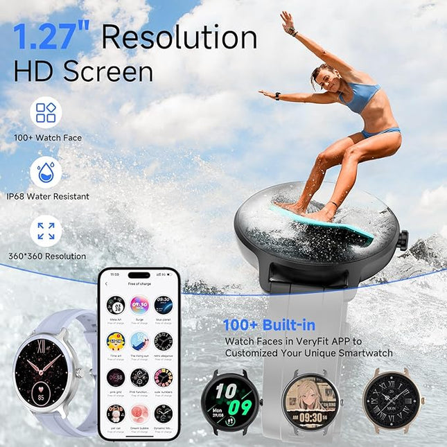 Smart Watches for Women Men 1.27" HD Fitness Tracker with Heart Rate/Sleep/Step/SpO2 Monitor, IP68 Waterproof Watch for Android iOS(Blue)