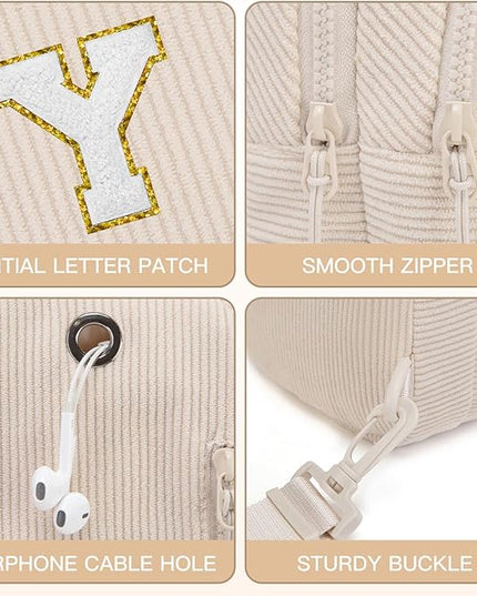 Viverte Small Corduroy Sling Bag Initial Crossbody Bag Fanny Pack for Girls Personalized Birthday Gifts for Teen Girls Gifts