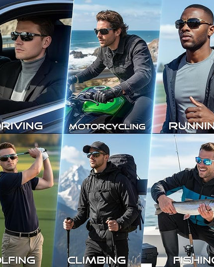 ATTCL Polarized Sunglasses Men Sports: UV Protection Anti Glare Wrap Around Lightweight Metal Driving Fishing Golf Running