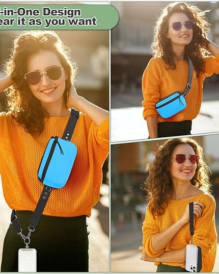 Clip and Go Strap for Phone with Wallet Crossbody, Adjustable Phone Lanyard with Detachable RFID Wristlet Wallet & Ultra-Thin 360° Rotatable Metal Tabs for All Smartphones (Blue)