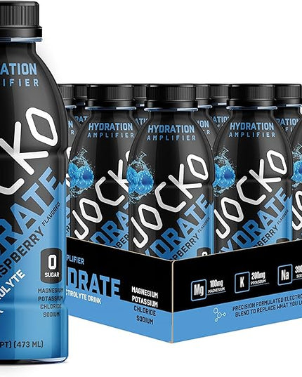 Jocko Fuel Hydrate Electrolyte Drinks - Sports Drink Hydration Amplifier, Thirst Quencher - Scientifically Formulated Electrolyte Blend Blue Raspberry 16 Oz (12 Pack)