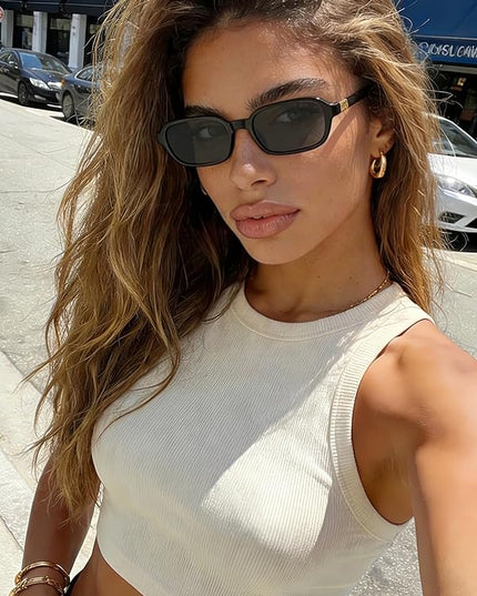 Retro Rectangle Sunglasses for Women Men Trendy Vintage Small Square Sun Glasses 90s Fashion Cute Sunnies CL010