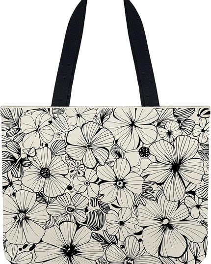 Large Tote Bag for Women, Floral Grocery Tote with Snap Thick Canvas Both Side Pattern, Gift Daily Use Shopping Travel Picnic