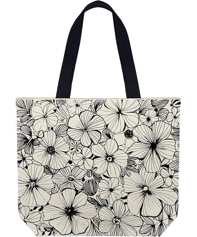 Large Tote Bag for Women, Floral Grocery Tote with Snap Thick Canvas Both Side Pattern, Gift Daily Use Shopping Travel Picnic