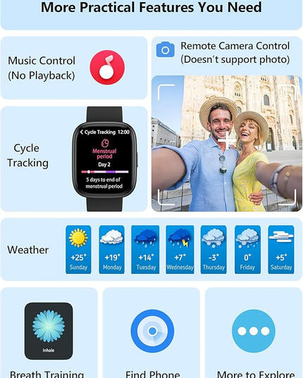 Smart Watch for Women Men Android & iPhone [2 Bands, 44mm case], Alexa Built-in, 1.83'' Smartwatch Make/Answer Call, HR SpO2 Sleep Stress Monitor Fitness Tracker, IP68 Waterproof Step Counter Watch