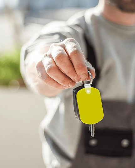 DISCOUNT PROMOS Tag Soft Plastic Keychains - 10 pack -Small Key Tag Chain For Staying Organized - Rubber Key Ring Keychain – Yellow