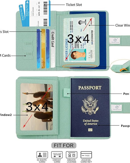 Melsbrinna Rfid Passport Holder for Travel women/Men, Cute Passport Wallet Rfid Blocking Card Slots, Rfid Passport Cover/CaseTravel Wallet, Passport Book Holder (1, Green4)