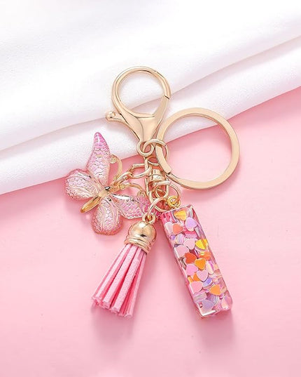 Fashion Alphabet Initial Letter Keychain Tassel Butterfly Pendant Key Ring for Purse Handbags Women Girl