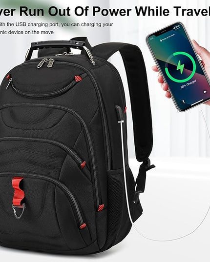 Boavan Laptop Backpack for men, 17.3 inch Laptop Bag with USB Port, Waterproof Travel Work Backpack Purse, Anti-Theft Teacher Nurse Doctor Casual Bookbags Office Business backpack ，Black