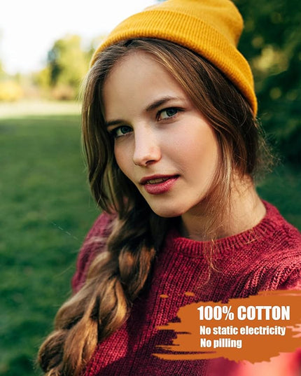 100% Cotton Beanie Hat- Unisex Ultra Soft Winter Warm Stretch Knit Cuffed Hats Fisherman Beanies Skull Cap