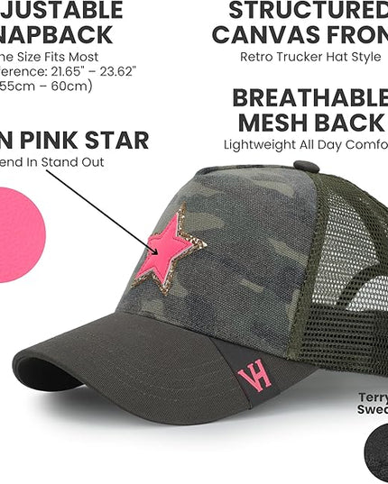VINTAGE HAVANA Trucker Hats Women | Mesh Adjustable Snapback Hat | Men & Women Cute Trendy Fashion Baseball Cap