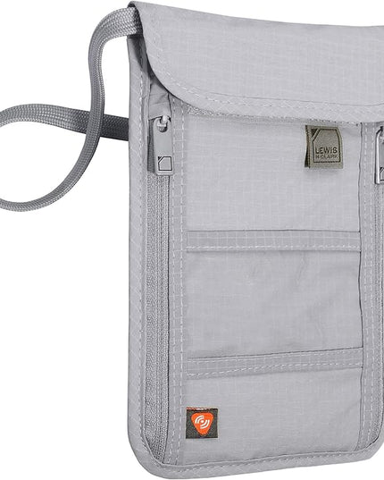 Lewis N. Clark RFID Blocking Stash Neck Wallet, Travel Pouch + Passport Holder for Women & Men, Gray