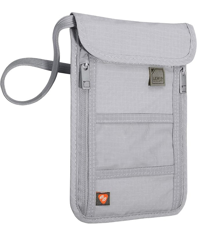 Lewis N. Clark RFID Blocking Stash Neck Wallet, Travel Pouch + Passport Holder for Women & Men, Gray