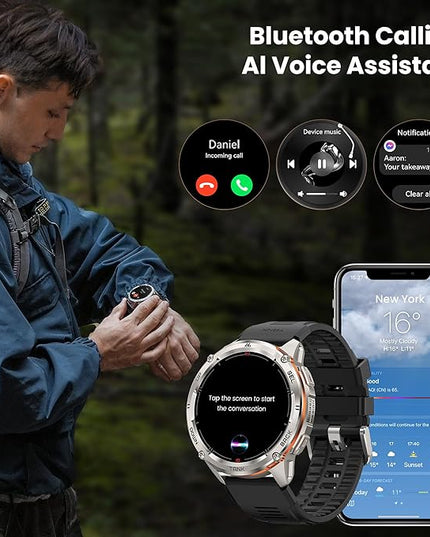 KOSPET Tank T3 Ultra 2 Smart Watch GPS for Men, 5ATM Waterproof, Pressure&Altitude&Compass, Extra-Large Battery, Full Metal Body Rugged Military Smartwatch Bluetooth Calling-1.43” AMOLED Display
