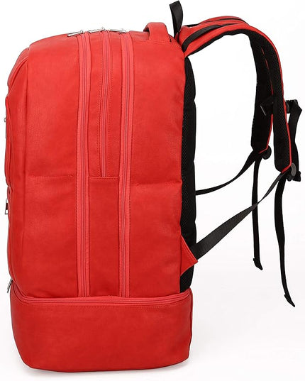 Sole Premise Leather Bag for Multi-functional Travel Carry-on with Shoe, Laptop and Clothes Compartments for Men & Women (Red)