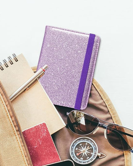 ACdream Unisex Faux Leather Passport and Vaccine Card Holder, Glitter Purple, RFID Blocking, Protects Valuable Information