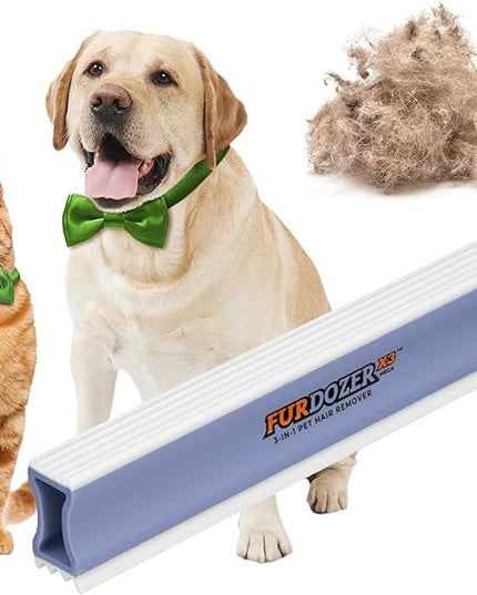 FurDozer Pet Hair Remover & Auto Detailing Tools - Cat & Dog Hair Remover for Carpets, Car Interiors, Couches, Bedding, & Pet Furniture (Purple, X3 MEGA - 10" Long)