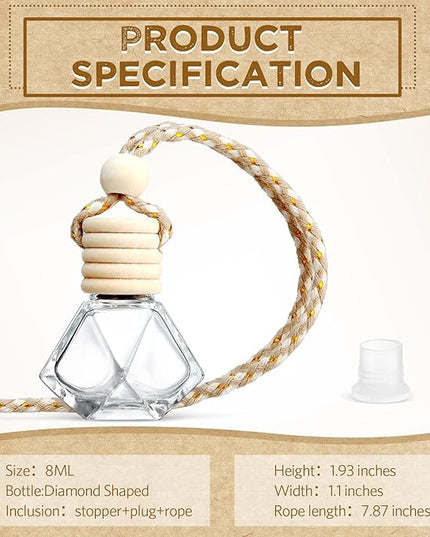 BBTO 50 Pcs Hanging Car Air Freshener Car Diffuser Bottles Empty Glass Perfume Bottle Freshener Diffuser Bottle Pendant for Essential Oil Fragrance Aromatherapy Bottle Ornament(Rhombus)