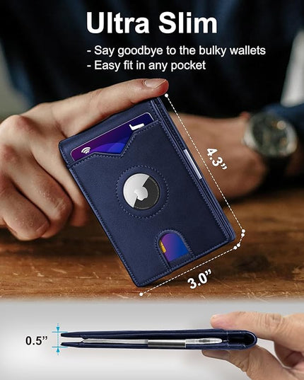 miyozi Airtag Wallet for Men,with Money Clip 11 Cards Slim Front Pocket Leather RFID Blocking Wallet with Gift Box