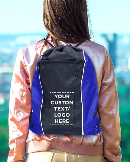 DISCOUNT PROMOS Two-Tone Drawstring Backpack Non-Woven -50 pack - Customizable Text, Logo - Durable Sports Backpacks- Ideal for Work, Sports, Travel, Gym & More - Blue